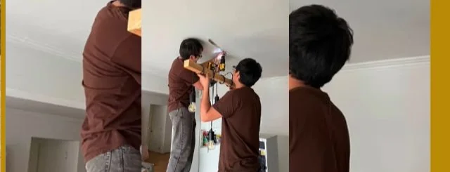 Equipo instalando cortinas y ordenando en mudanza full